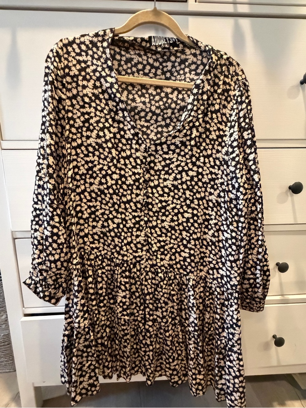 Audrey 3+1 Black Tunic with Cream Floral Print